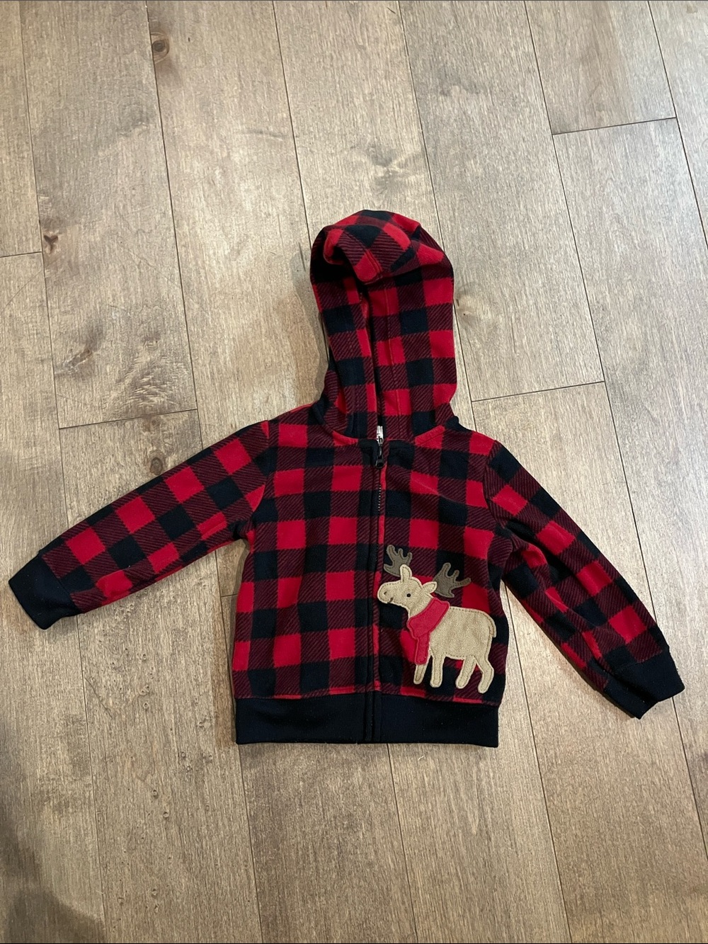 child of mine Red and Black Buffalo Plaid Hooded Zip Sweatshirt with Moose Patch
